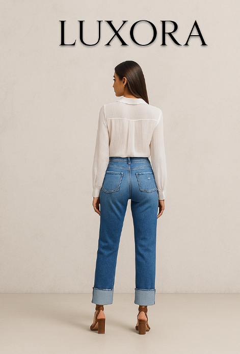 Jean droit brut taille décalée – Luxora