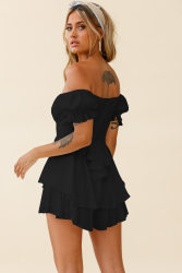 Combishort à manches bouffantes et encolure off-shoulder