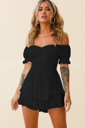 Combishort à manches bouffantes et encolure off-shoulder