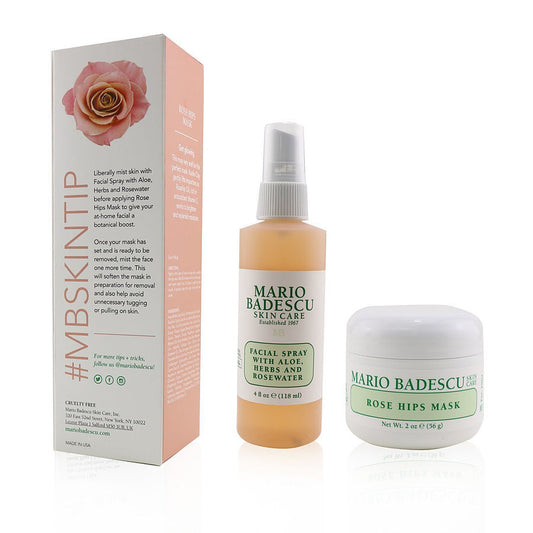 Mario Badescu – Coffret Duo Rose : Spray Visage à l’Aloe, Herbes et Eau de Rose (118 ml / 4 oz) + Masque Églantier (59 ml / 2 oz)
