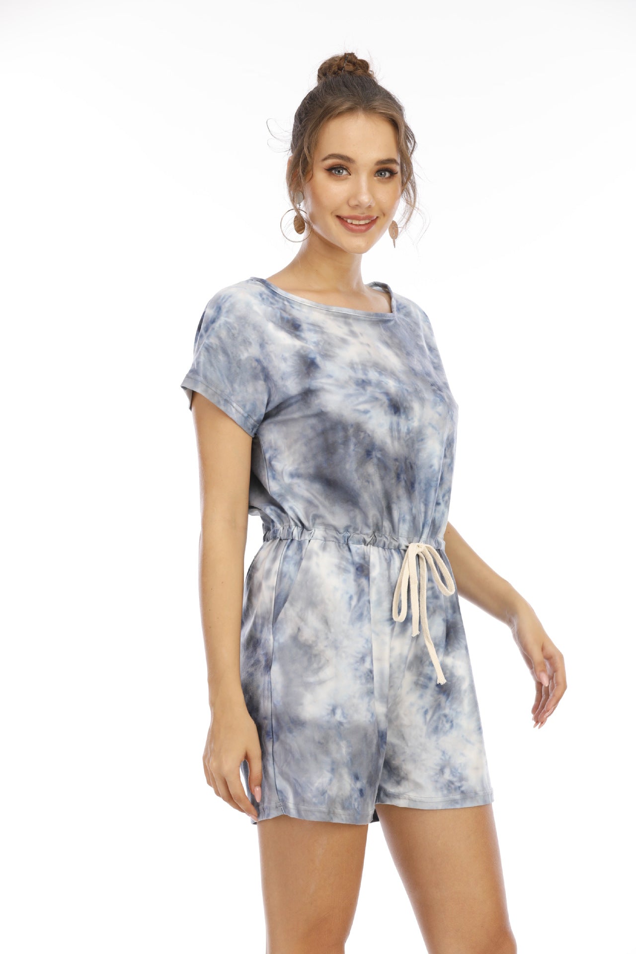 Combishort tie-dye en coton à col rond