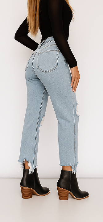 Jean droit taille haute déchiré