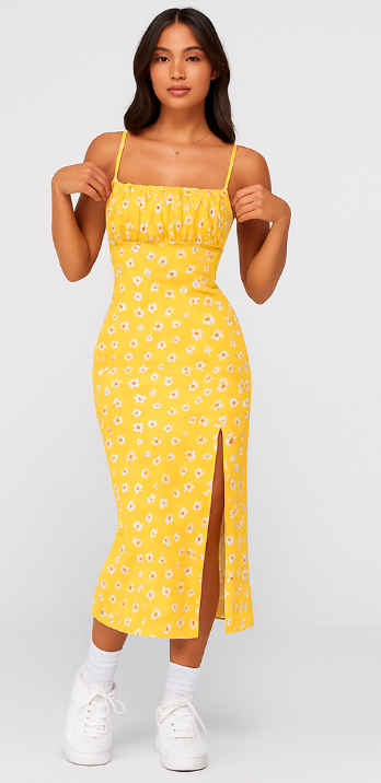 Robe Cami Fendue à Fronces