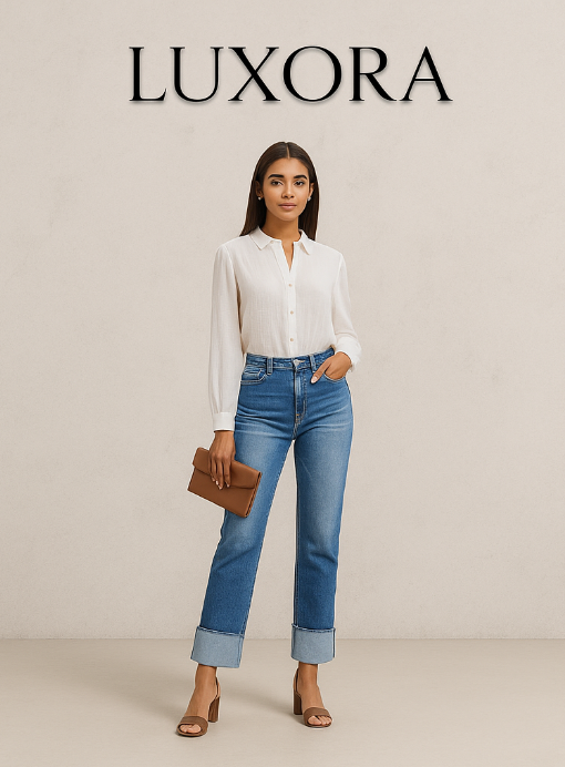 Jean droit brut taille décalée – Luxora