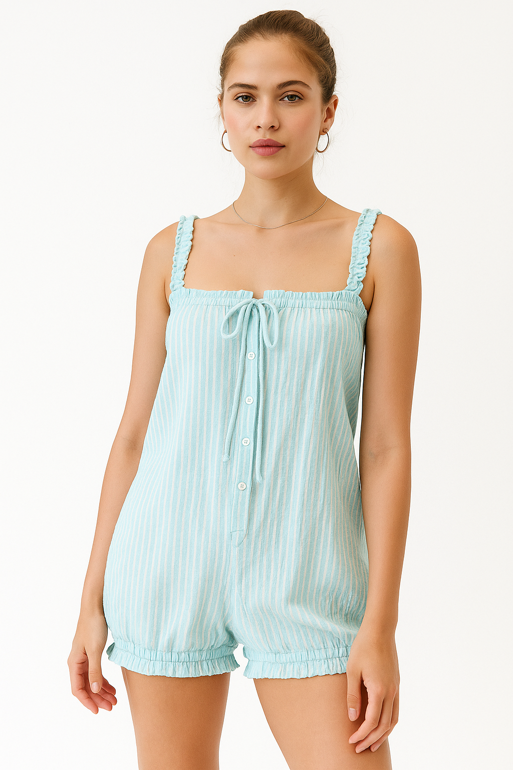 Jumpsuit à carreaux bleus et détails cœur