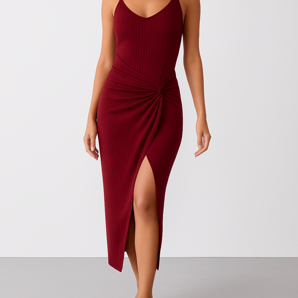 Robe Fendue Côtelée à Twist
