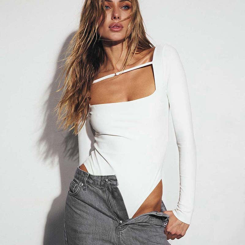 Jumpsuit moulant à manches longues – détails noués & découpe