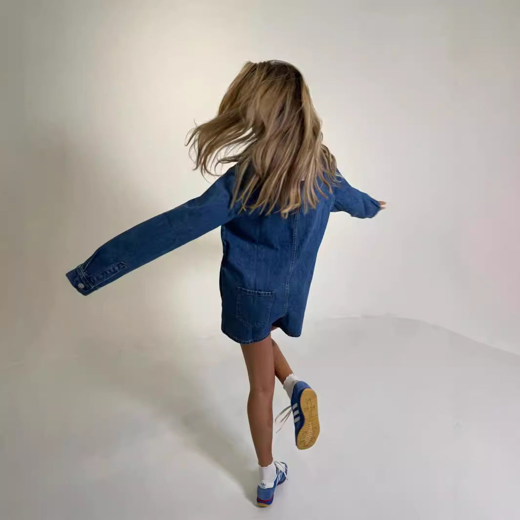 Combishort en denim à col chemise